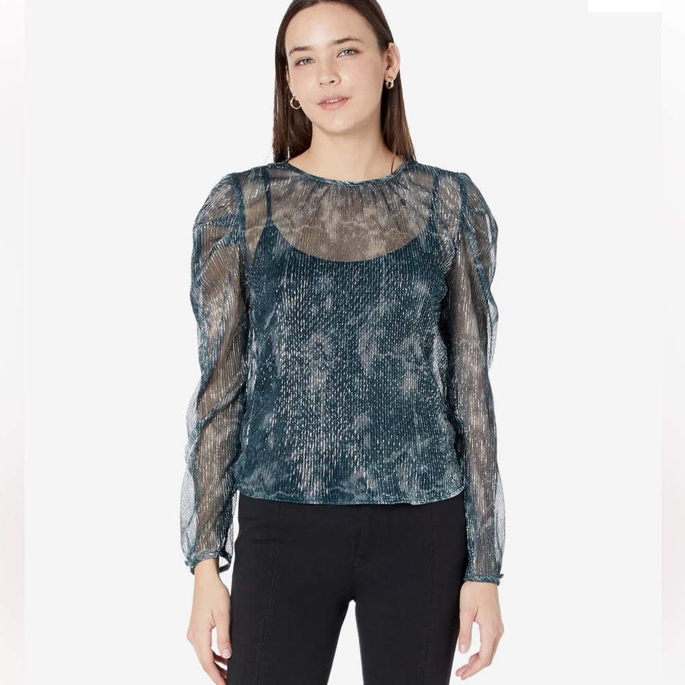 BB Dakota Steve Madden Green Shimmer Sheer Top Size Large